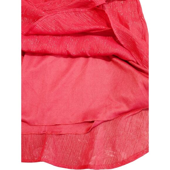 Altar'd State Mini Dress Long Sleeve Faux Wrap Tie Waist Red Sparkle Womens M - Picture 7 of 8